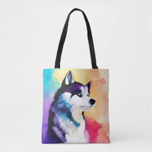 Bolso De Tela Perro Husky Naturaleza salvaje Color animal Pintur