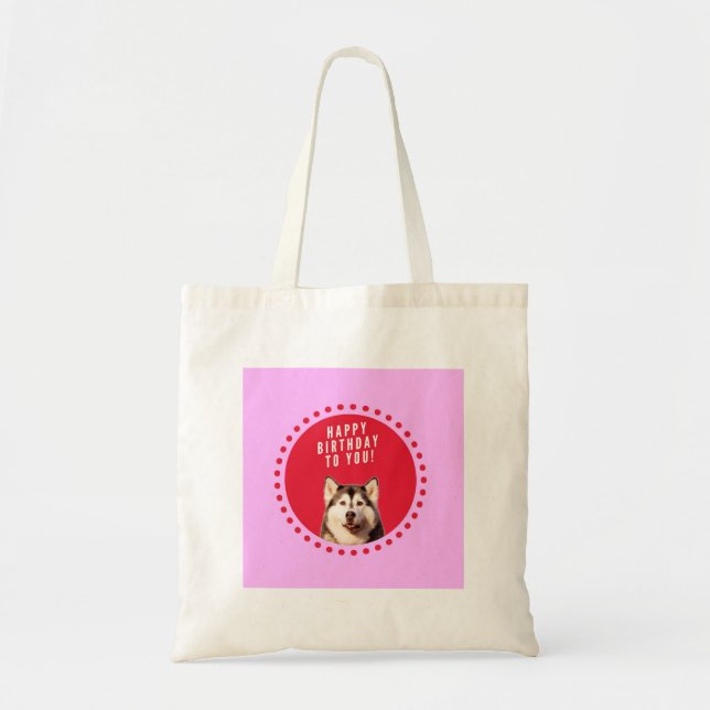 Bolso De Tela Perro Husky Siberiano Cute Deseando Feliz Cumpleañ (Frente)