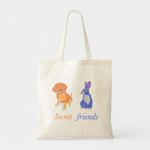 Bolso De Tela Perro Ilustrado Y Conejo Elegante