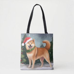 Bolso De Tela Perro Inu Shiba en Navidades de Nieve