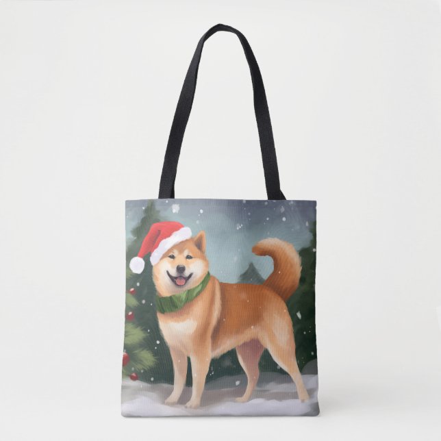 Bolso De Tela Perro Inu Shiba en Navidades de Nieve (Anverso)