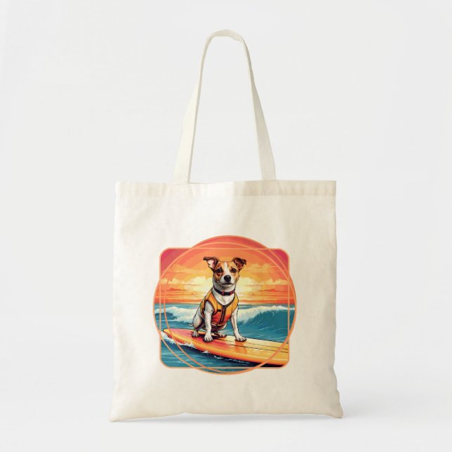 Bolso De Tela Perro Jack Russel Terrier Surfista (Frente)