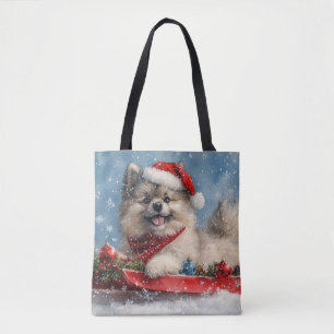 Bolso De Tela Perro Keeshond en la manga que nieva a los Navidad