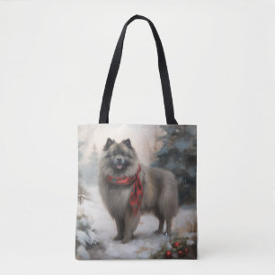 Bolso De Tela Perro Keeshond en Navidades de nieve
