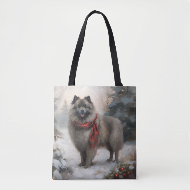 Bolso De Tela Perro Keeshond en Navidades de nieve (Anverso)