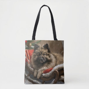 Bolso De Tela perro keeshond Navidad festiva