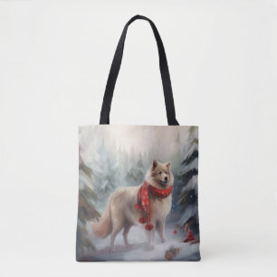 Bolso De Tela Perro lappund finlandés en Navidades de nieve