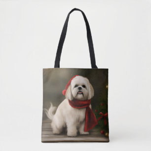 Bolso De Tela Perro Lhasa Apso en Navidad con Nieve