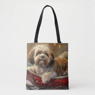 Bolso De Tela Perro Lhasa Apso Festividad de Navidad