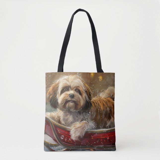Bolso De Tela Perro Lhasa Apso Festividad de Navidad (Anverso)