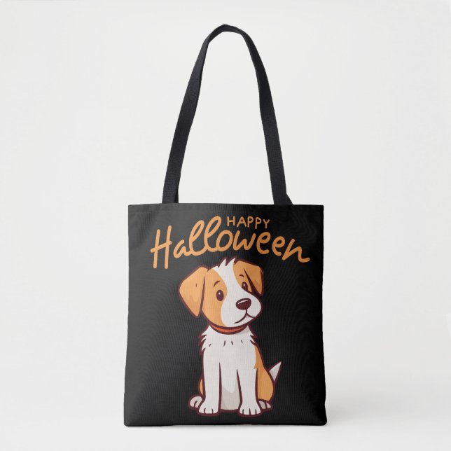 Bolso De Tela Perro lindo cachorro feliz Halloween (Anverso)