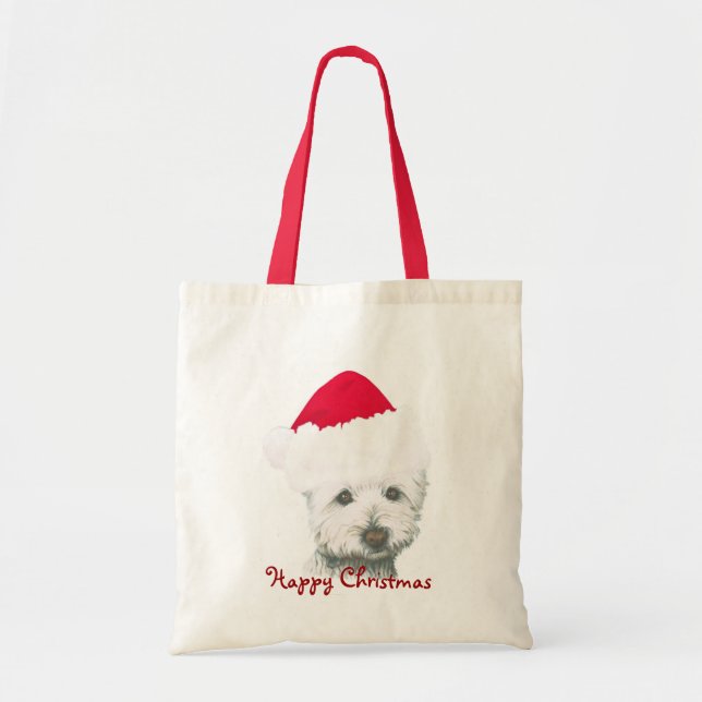 Bolso De Tela Perro lindo de Westie del navidad (Frente)