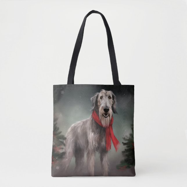 Bolso De Tela Perro lobo en Navidades de nieve (Anverso)