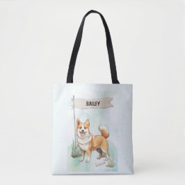 Bolso De Tela Perro Lundehund Noruego Acuarela Personalizado