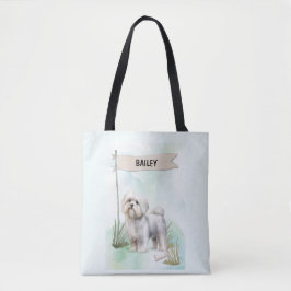 Bolso De Tela Perro Maltés Acuarela Personalizado