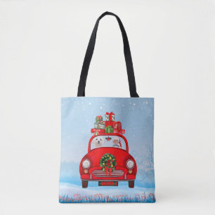 Bolso De Tela Perro maltés en coche con Papá Noel
