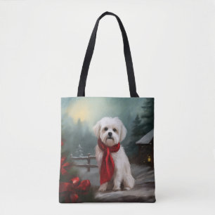 Bolso De Tela Perro maltés en Navidad con nieve