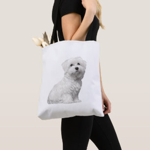 Bolso De Tela Perro maltés lindo sentando pipa