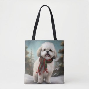 Bolso De Tela Perro Malti Tzu en Navidad con Nieve