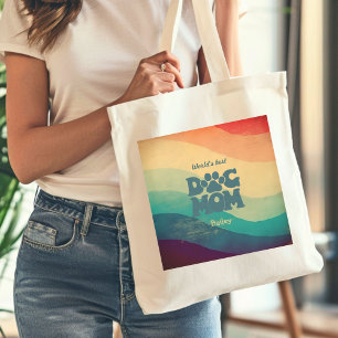 Bolso De Tela Perro Mamá Retro Groovy Arcoiris