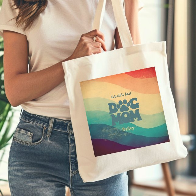 Bolso De Tela Perro Mamá Retro Groovy Arcoiris (Subido por el creador)