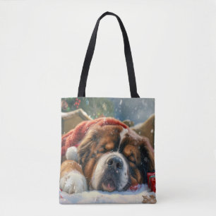 Bolso De Tela Perro Mastín Tibetano Navidad Festiva
