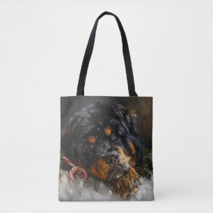 Bolso De Tela Perro Mastín Tibetano Navidad Festiva