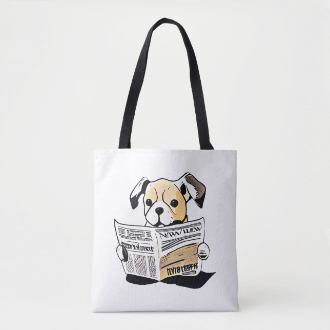 Bolso De Tela Perro mediático que lee camiseta de periódico (Anverso)