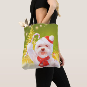Bolso De Tela Perro navidad con candy cane
