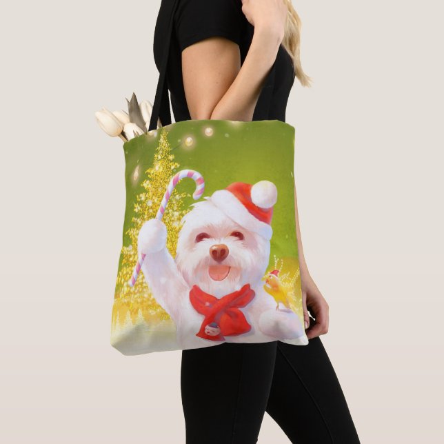 Bolso De Tela Perro navidad con candy cane (Detalle)