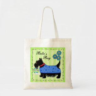 Bolso De Tela Perro negro escocés adorable verde personalizado