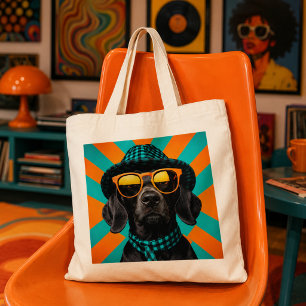 Bolso De Tela Perro negro genial que lleva gafas de sol naranjas