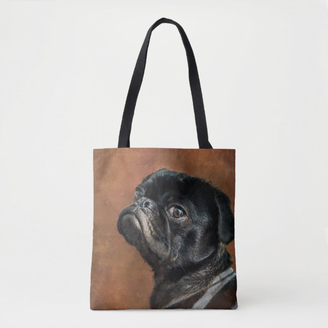 Bolso De Tela Perro negro pug (Anverso)