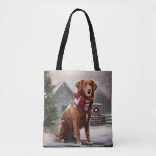 Bolso De Tela Perro Nova Scotia Duck Toller en Navidad con nieve