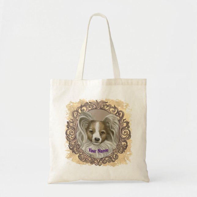 Bolso De Tela Perro Papillón  (Frente)