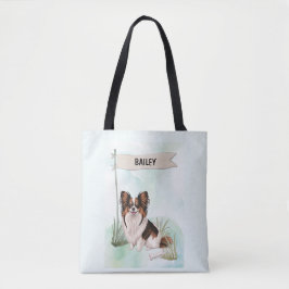 Bolso De Tela Perro Papillon Acuarela Personalizado