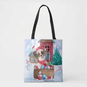 Bolso De Tela Perro Papillon en la casa de perros de Navidades d
