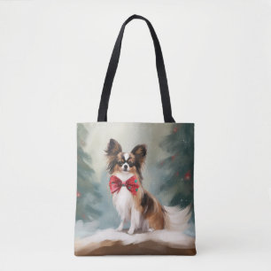 Bolso De Tela Perro Papillon en Navidad de Nieve