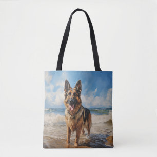 Bolso De Tela Perro pastor alemán en la playa