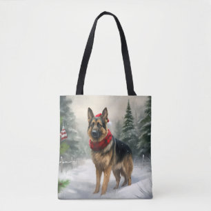 Bolso De Tela Perro pastor alemán en Navidad con nieve
