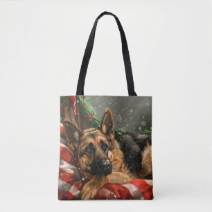 Bolso De Tela Perro Pastor Alemán Festivo de Navidad