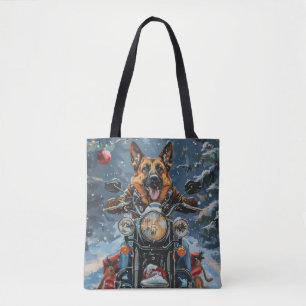 Bolso De Tela Perro pastor alemán montando motocicleta Navidad