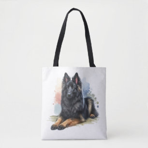 Bolso De Tela Perro pastor belga en acuarela