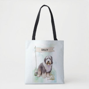 Bolso De Tela Perro pastor inglés antiguo Acuarela Perro persona