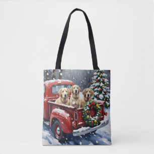 Bolso De Tela Perro Pastor Inglés Antiguo Camión Rojo Navidad Fi