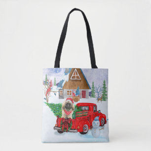 Bolso De Tela Perro Pekín En Nieve De Camión De Entrega De Navid