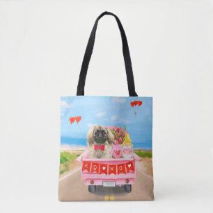 Bolso De Tela Perro Pequinés Camión de corazones del día de San