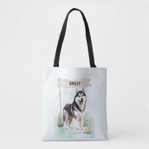 Bolso De Tela Perro personalizado de acuarela Husky Siberiano