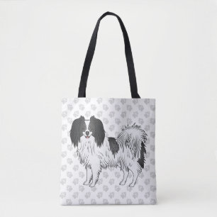 Bolso De Tela Perro Phalène con patrón de huellas de patas grise