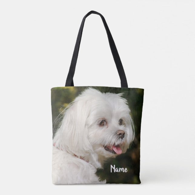 Bolso De Tela Perro picante maltés blanco personalizado (Reverso)